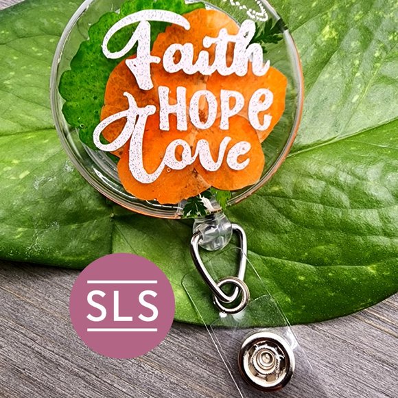 Floral Religious Badge Reel- Faith Love Hope Floral Badge Reel - Picture 4 of 8